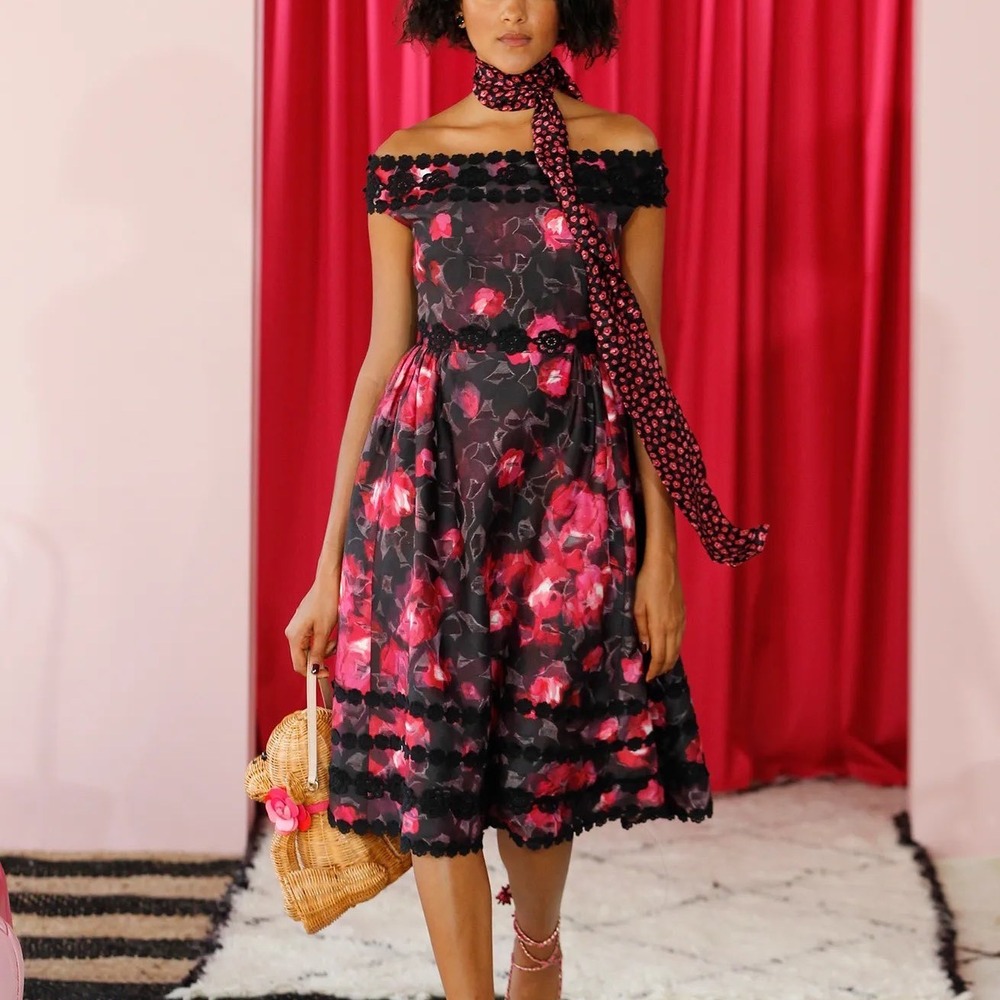 Kate Spade Madison Avenue FW 2017 Hand Painted Floral Off Shoulder Dress Size 4